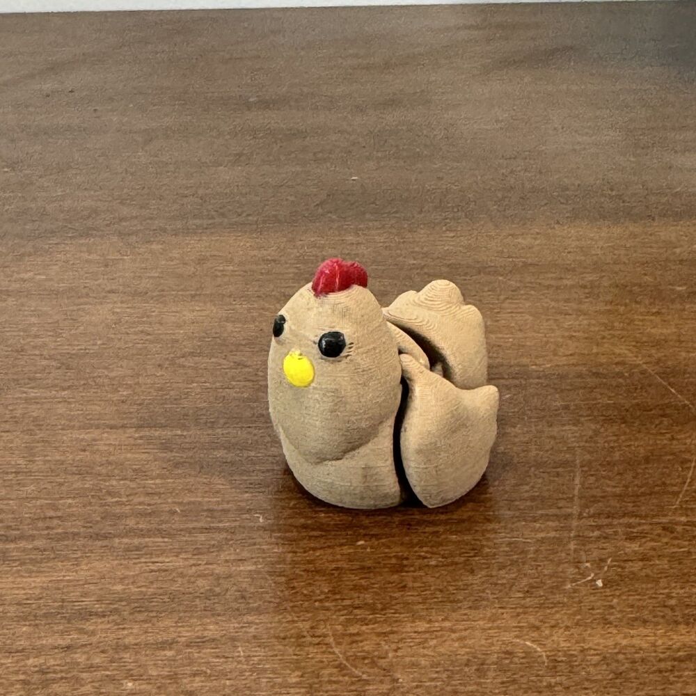 Articulated Flexi Chicken Figurine 3D Printed Tan Red Yellow Desk Decor Toy